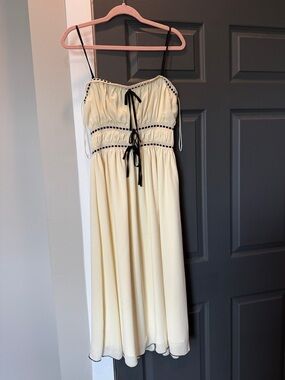 Cream Midi Sundress with Black Trim and Tie Details